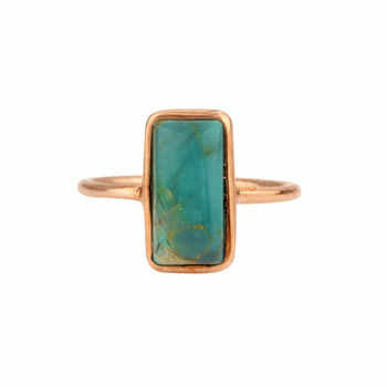 Top Selling 8x16mm Arizona Turquoise Gemstone Bezel High Polished Rose Gold Plated Sterling Silver Rectangle Shape Ring Women