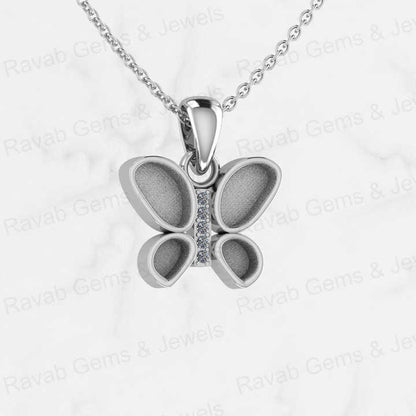 Best Quality 925 Silver With Zircon 12x16mm Butterfly Design Semi Mount Charm Pendant Setting for Keepsake & Breastmilk Jewelry