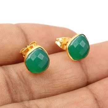 Hot Selling 18K Gold Plated Genuine 925 Sterling Silver Handmade Emerald Hydro Quartz Gemstone Dainty Fine Stud Earrings for Her
