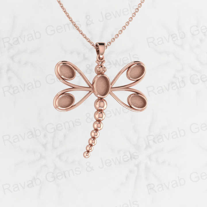 925 Sterling Silver 41mm Elegant Dragonfly Semi Mount Setting Charm Pendant for Resin Ashes Jewelry Findings Components