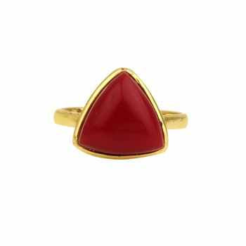 Handmade 18k Gold Plated Red Coral Gemstone Trillion Shape Ring 925 Sterling Silver Statement Ring Fine Jewelry Wholesale
