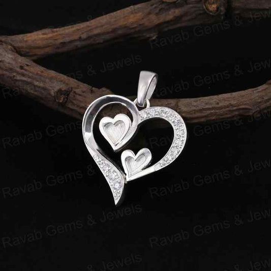 High Quality 925 Silver 24mm Double Heart With Zircon Semi Mount Blank Charm Pendant Setting Making Resin & Ashes DIY Jewelry