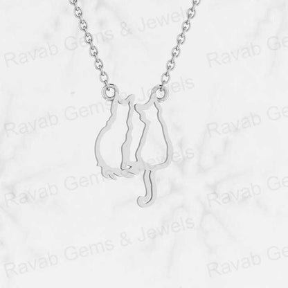 Top Quality Solid 925 Sterling Silver 13x20mm Couple Cat love Memorial Pendant Personalized Animal Lover Necklace Jewelry