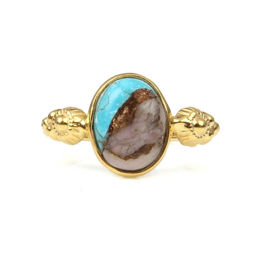 Hot Selling 925 Silver Gold Vermeil Eternity Mohave Pink Opal Copper Turquoise Gemstone 10x14mm Oval Women Ring Fine Jewelry
