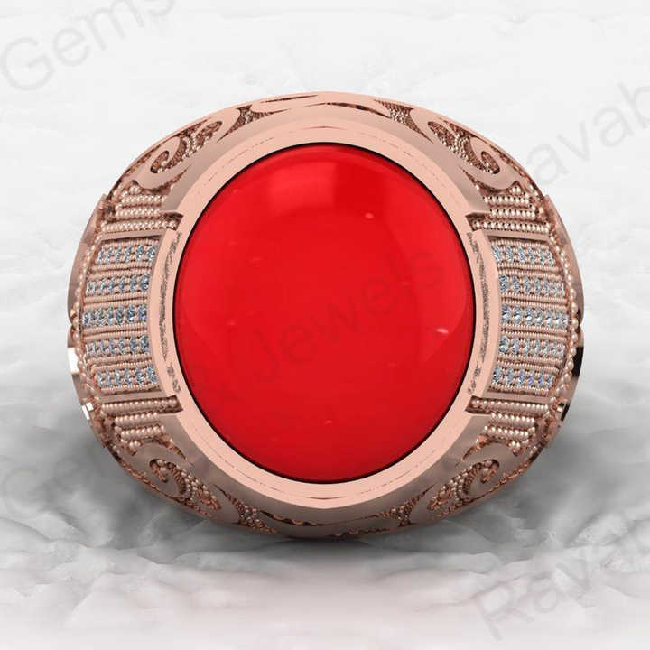 Best Quality Solid 925 Sterling Silver 13x15mm Red Coral Oval Shape Turkish Artisan Designer Ring for Men Ottoman Signet Jewelry