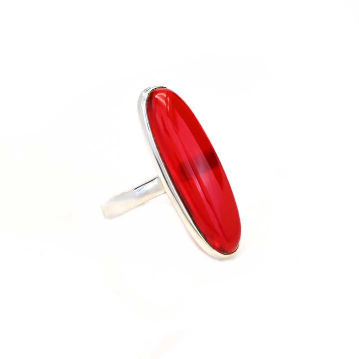 Best Selling Solid 925 Sterling Silver Red Garnet Hydro 10x30mm Long Oval Bezel Setting Ring for Women Fine Handmade Jewelry