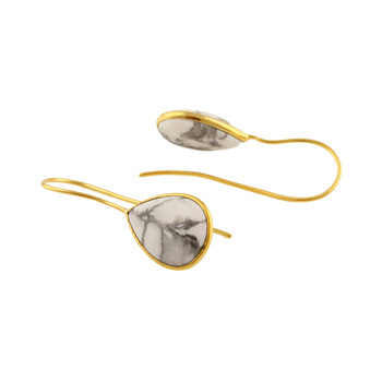 Handmade Indian 925 Sterling Silver Fine Dangle Earrings Natural White Howlite Gemstone With Gold Plating Wholesome Jewelry