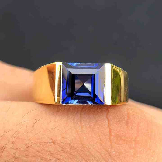 Sparkling Sapphire Quartz 10mm Square Step Cut Gemstone Solid 925 Sterling Silver Ring For Mens Fine Handmade Jewelry Suppliers