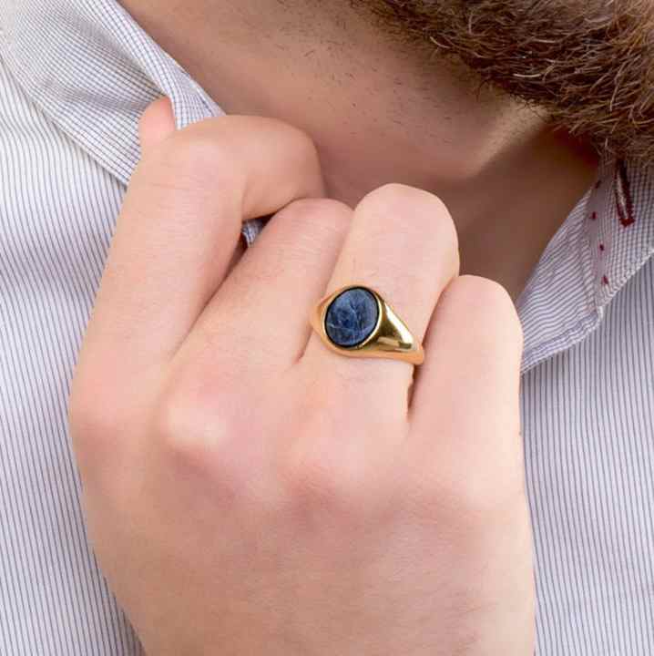 Genuine 925 Startling Silver Natural Sodalite Oval Cabochon 10x12mm Gemstone Mens Signet 18k Gold Plated Gifted Handmade Ring