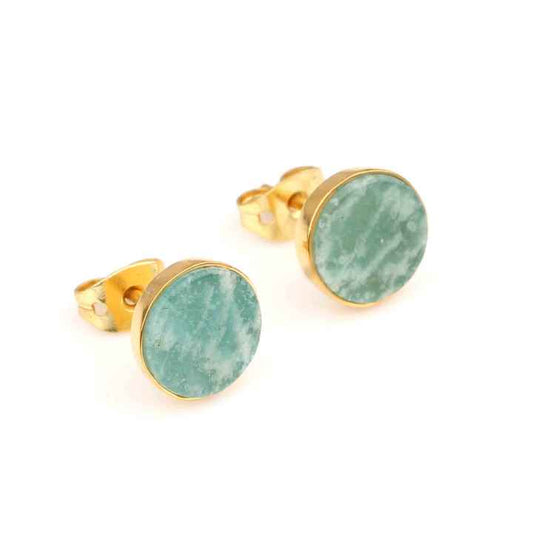 Top Selling 12mm Natural Amazonite Gemstone 18K Gold Plated Sterling Silver Minimalist Stud Earrings for Her Daily Wear Parties