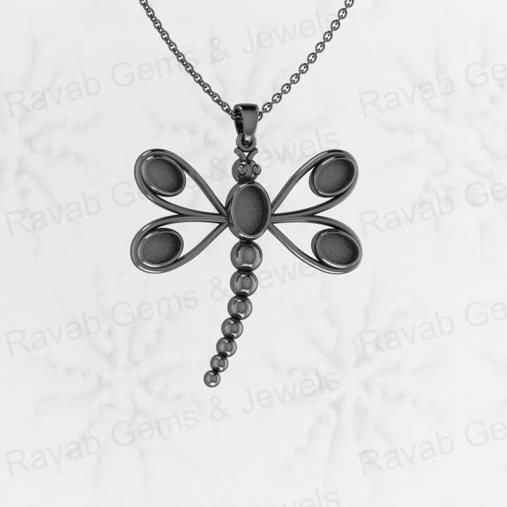 925 Sterling Silver 41mm Elegant Dragonfly Semi Mount Setting Charm Pendant for Resin Ashes Jewelry Findings Components