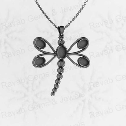 925 Sterling Silver 41mm Elegant Dragonfly Semi Mount Setting Charm Pendant for Resin Ashes Jewelry Findings Components