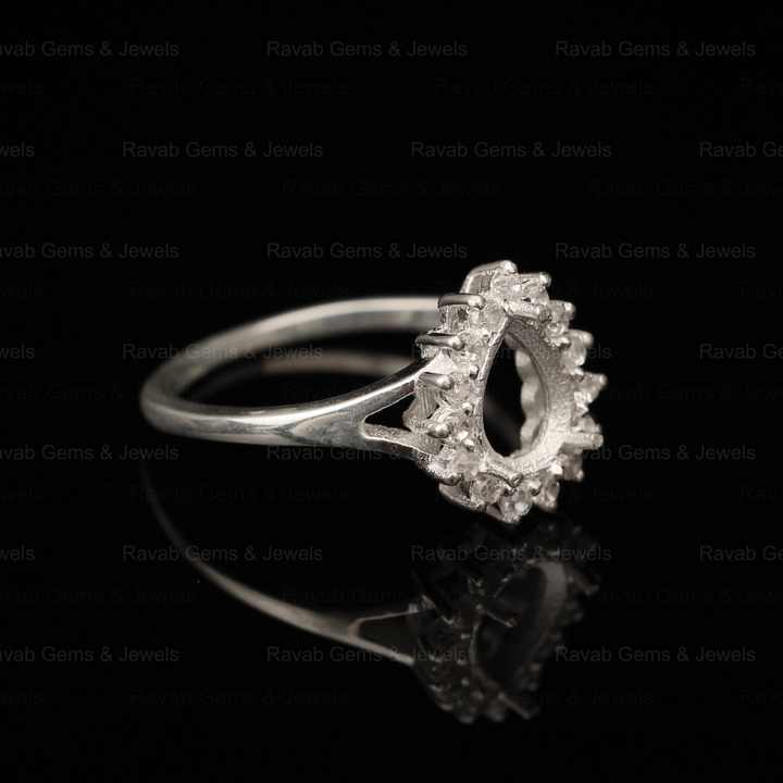 Top Quality Wholesale 925 Solid Silver 6x8mm Pear With Zircon Semi Mount Blank Prong Setting Ring Keepsake Breastmilk Jewelry