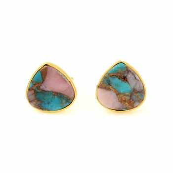 Beautiful 18k Gold Plated Minimalist Stud Earrings Daily Wear 10mm Trillion Shape Pink Opal Copper Turquoise Fine 18k Gold Studs