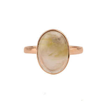 Top Selling Oval Natural Golden Rutile 10x14mm Gemstone Jewelry Solid Silver High Polish Rose Gold Plated Dainty Ring for Women