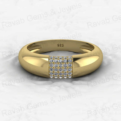 Best Selling Solid 925 Sterling Silver Round Micro Pave CZ Thick Eternity Band Domed Gold Vermeil Women Ring for Fine Jewelry
