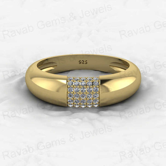 Best Selling Solid 925 Sterling Silver Round Micro Pave CZ Thick Eternity Band Domed Gold Vermeil Women Ring for Fine Jewelry
