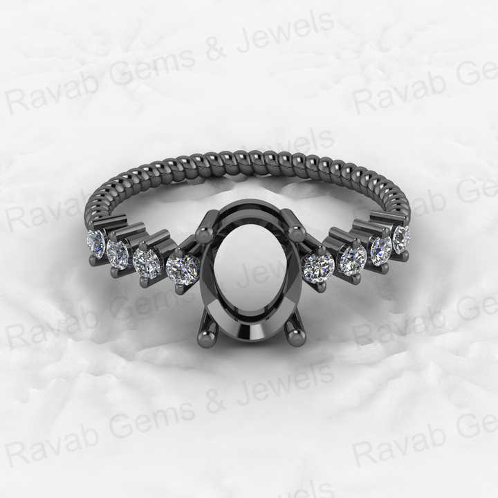 High Quality 925 Silver 6x8mm Oval Setting 4 Prongs Semi Mounting Bezel Crafted CZ Eternity Twisted Band Ring Jewelry Components