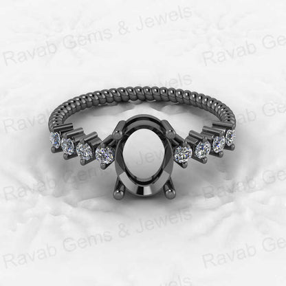 High Quality 925 Silver 6x8mm Oval Setting 4 Prongs Semi Mounting Bezel Crafted CZ Eternity Twisted Band Ring Jewelry Components