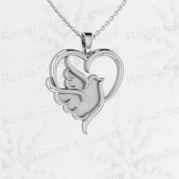 925 Sterling Silver 24x25mm Pigeon Bird Fly Heart Charm Good Resin Ashes Work Keepsake Necklace with Semi Mount Pendant Blank