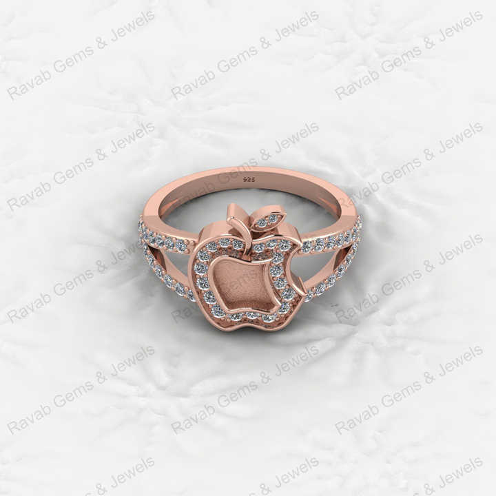 Genuine Solid 925 Sterling Silver Apple Brand Logo With CZ Semi Mount Ring Bezel Setting for Breastmilk and Ashes Resin Jewelry