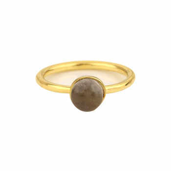 8mm Beautiful Genuine Gray Moonstone Solid 925 Sterling Silver Handmade Jewelry Polished Gold Plated Thin Band Ring for Women