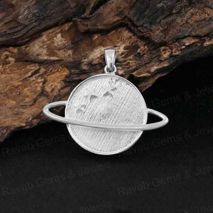 High Quality Solid 925 Silver 20mm Round Saturn Planet Star Blank Collet Pendant Setting Ashes Resin Keepsake Breastmilk Jewelry