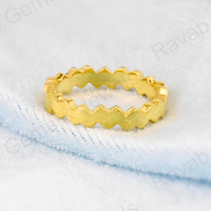 Top Selling 925 Sterling Silver Vermeil Heart Shape Zick Zack Personalized Dainty Eternity Band Ring Minimalist Fine Jewelry