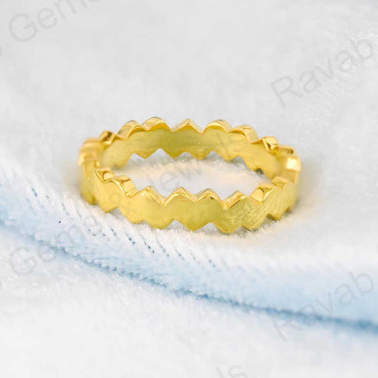 Top Selling 925 Sterling Silver Vermeil Heart Shape Zick Zack Personalized Dainty Eternity Band Ring Minimalist Fine Jewelry