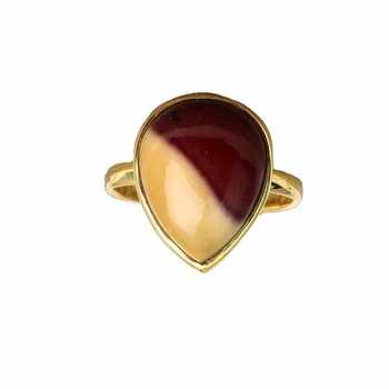 New Arrival Women's Fine Gold Plated 925 Sterling Silver Bezel Ring Handmade With Natural Mookaite Gemstone Pear Shape Wholesale