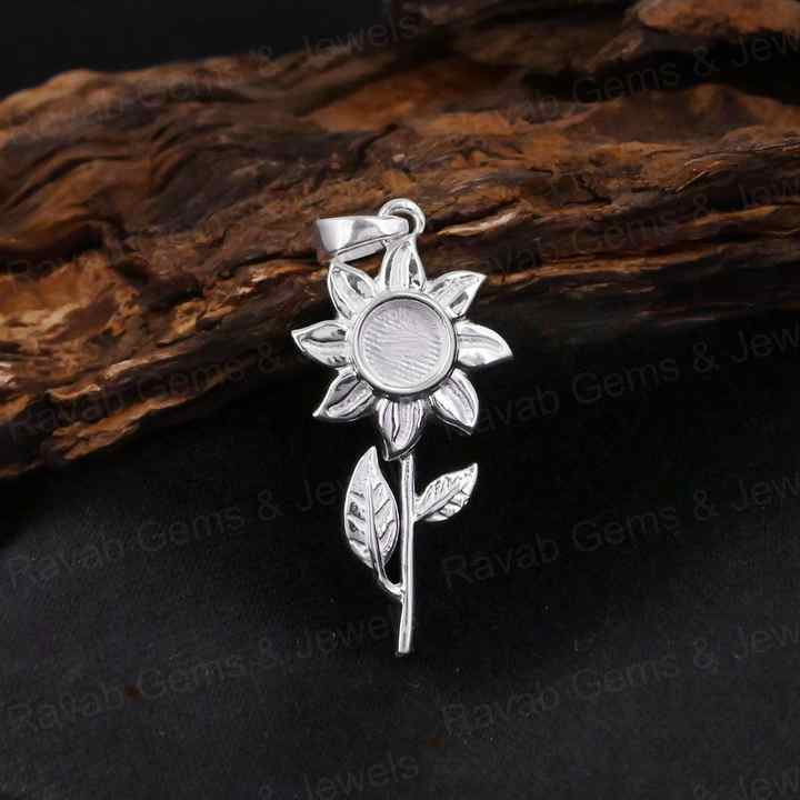 Top Quality Handmade 925 Silver 5mm Round Sunflower Semi Mount Blank Charm Pendant Setting Ashes & Resin Work Keepsake Jewelry