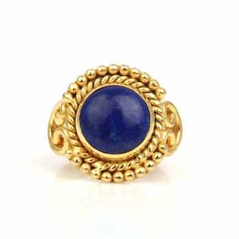Best Selling 10mm Natural Lapis Lazuli Gemstone Bezel Jewelry 18k Gold Plated Sterling Silver Dainty Designer Ring for Her