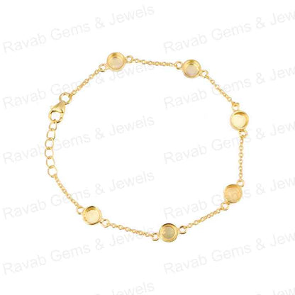 Handmade 925 Silver 18K Gold Plated 5mm Collet Base Breast Milk DIY Ashe Keepsake Bracelet with Zircon Stone Setting Jewelry
