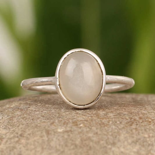 Hot Selling Genuine White Moonstone Oval Shape 10x14mm Solid 925 Serling Silver Handmade Women Birthday Gift Ring Wholesale