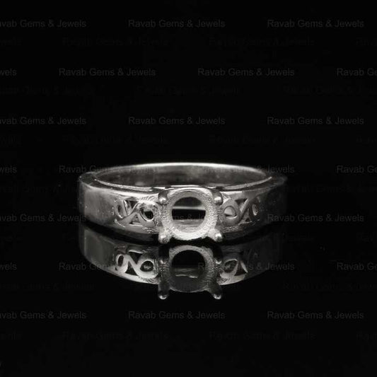 925 Sterling Solid Silver 6mm Round Pattern Pre Notched Semi Mount Blank Prong Setting Ring for Keepsake DIY Jewelry Supplies