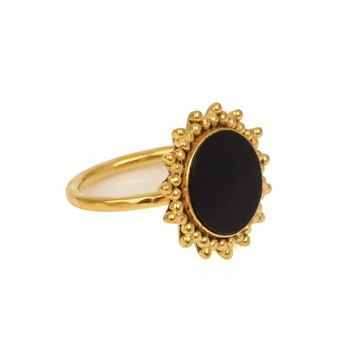 Top Selling 12mm Natural Black Onyx Gemstone Baho Ring Handmade 18K Gold Plated Solid 925 Fine Women's Trendy Unisex Parties