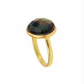 Best Selling 925 Sterling Silver Women's Cabochon Ring 12mm Multi-Abalone Shell Quartz Gemstone Gold Plated for Weddings Parties
