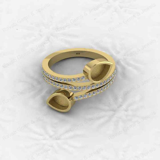 High Quality 925 Solid Silver 7x5mm Pear Blank Bezel Base Ring Gemstone CZ Setting DIY Breast Milk Ashes Resin Keepsake Jewelry