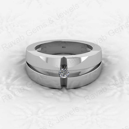 Christmas Sale Solid 925 Sterling Silver CZ Moissanite Round Brilliant Cut Solitaire Wedding Band Fine Gemstone Jewelry