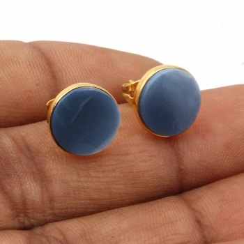 Best Quality 925 Sterling Silver Jewelry Natural Blue Opal Stud Earrings Gold Plated for Women for Anniversaries Fine Jewelry