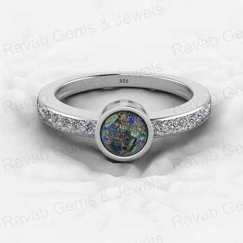 Top Selling 18K Gold Filled Women's Fine Fashion Ring 7mm Genuine Azurite Malachite Gemstone Solid 925 Sterling Silver Party