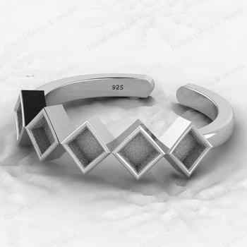Genuine 925 Sterling Silver 4mm Rhombus Semi Mount Setting Adjustable Ring Resin Ashes Work Good Breastmilk Jewelry Keepsakes