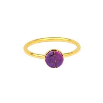 Top Quality 18K Gold Plated Minimalist Boho Ring Beautiful 8mm Natural Mohave Purple Copper Turquoise Dainty Fine Jewelry Gift