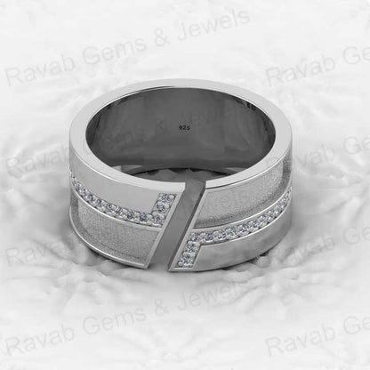 Solid 925 Silver 10mm Wide Band Cluster CZ Diamond Blank Adjustable Ring Setting DIY Breastmilk Keepsake Memorial Ashes Jewelry