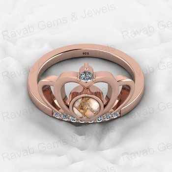 Top Selling 925 Genuine Silver 5mm White Caliste Copper Composite Gemstone CZ Diamond Princess Crown Design Ring for Women