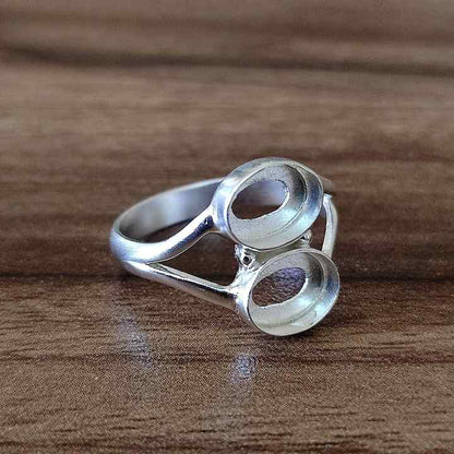 Genuine Solid 925 Sterling Silver Oval Cup 6x8MM Round Bezel Setting Semi-Mount Blank Setting Simple Band Fine Ring For Women