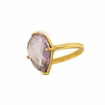 Best Selling 18K Gold Plated Sterling Silver Prong Ring Handmade Indian Jewelry Pink Amethyst Bezel Unisex Trendy Wedding Ring