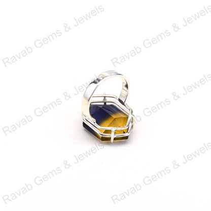 New Arrival Solid 925 Sterling Silver Ametrine Quartz Bio Color Hexagon Prong Setting Ring for Women Fine Handmade Jewelry