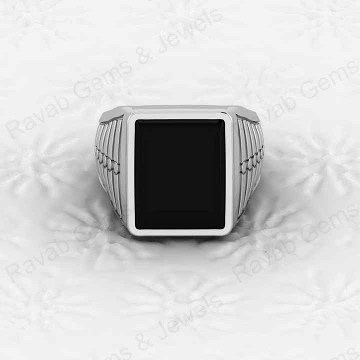 Best Selling Solid 925 Sterling Silver Smooth Black Onyx Rectangle Shape Signet Ring for Man Customized Handmade Fine Jewelry