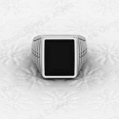 Best Selling Solid 925 Sterling Silver Smooth Black Onyx Rectangle Shape Signet Ring for Man Customized Handmade Fine Jewelry
